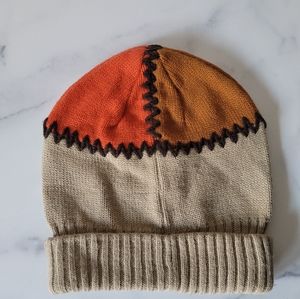Winter Warm Beanie Hat Cream Orange Brown Neutral Retro Vintage